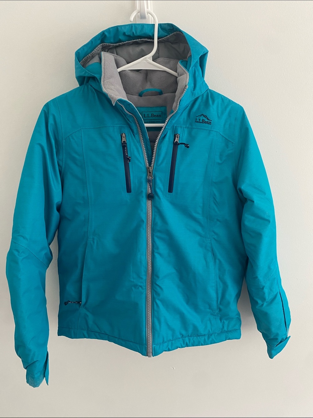 LL Bean Nylon Unisex Kids Summit Waterproof  Winter Hooded Jacket Aqua Blue M